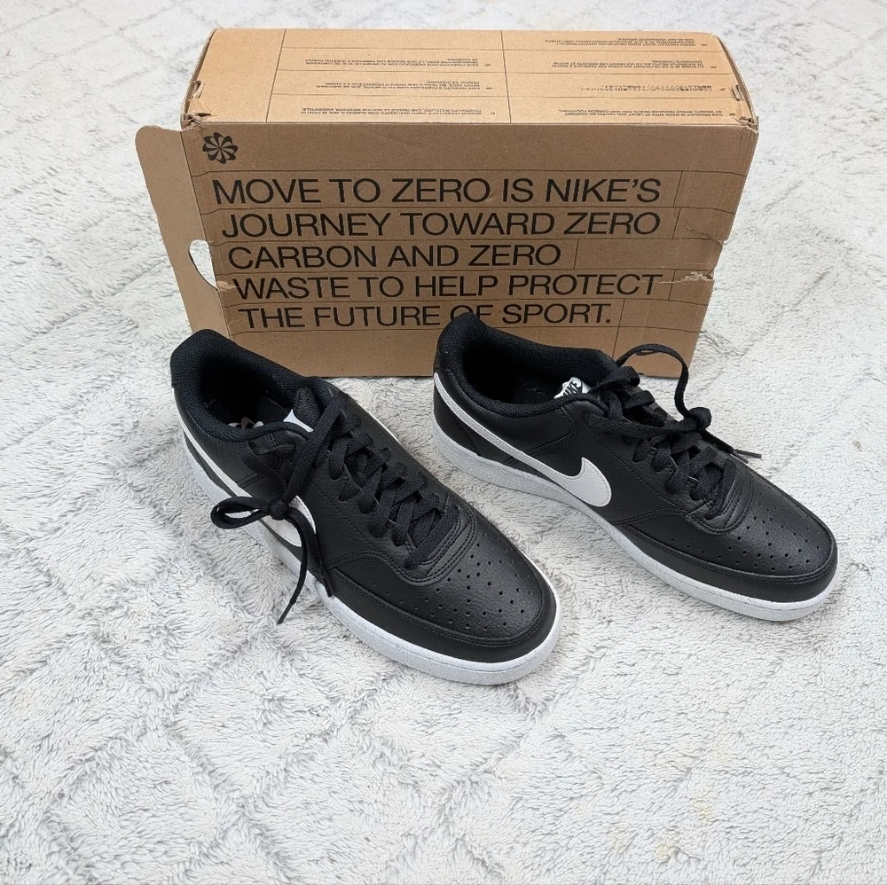 Nike Court Vision Low Next Nature Shoes Black White Mens Size 9 DH2987-001 NEW